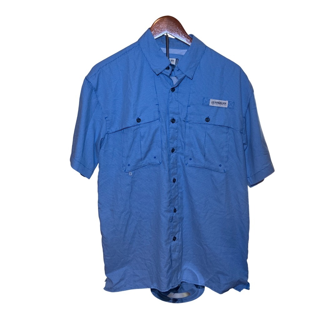 Magellan Men's Small Outdoors Fish Gear Shirt  Blue Relaxed Fit  Fishing